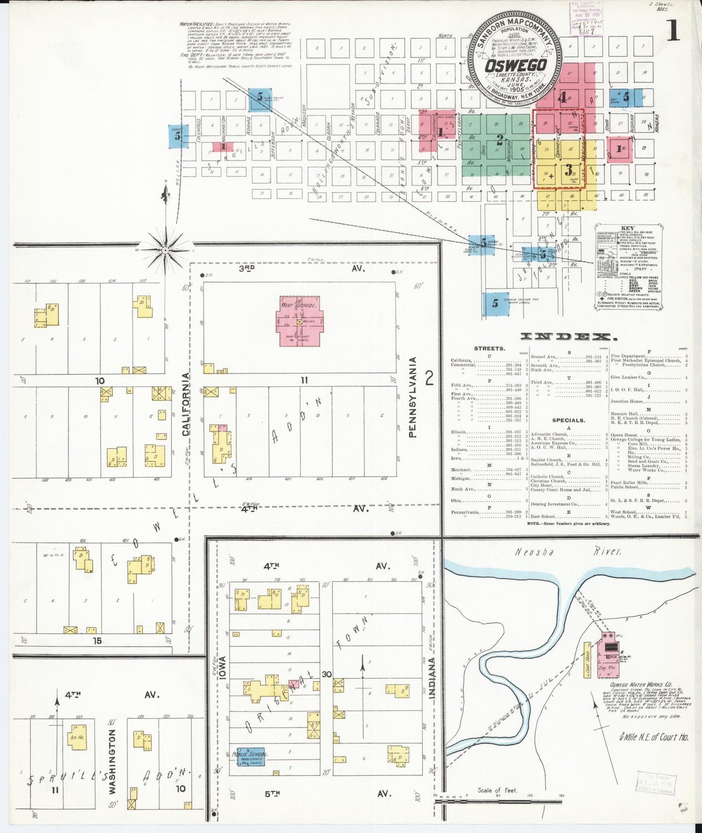 Sanborn Fire Insurance Map from Oswego, Labette County, Kansas. (1905) – Historic Sanborn Fire Insurance Map Print