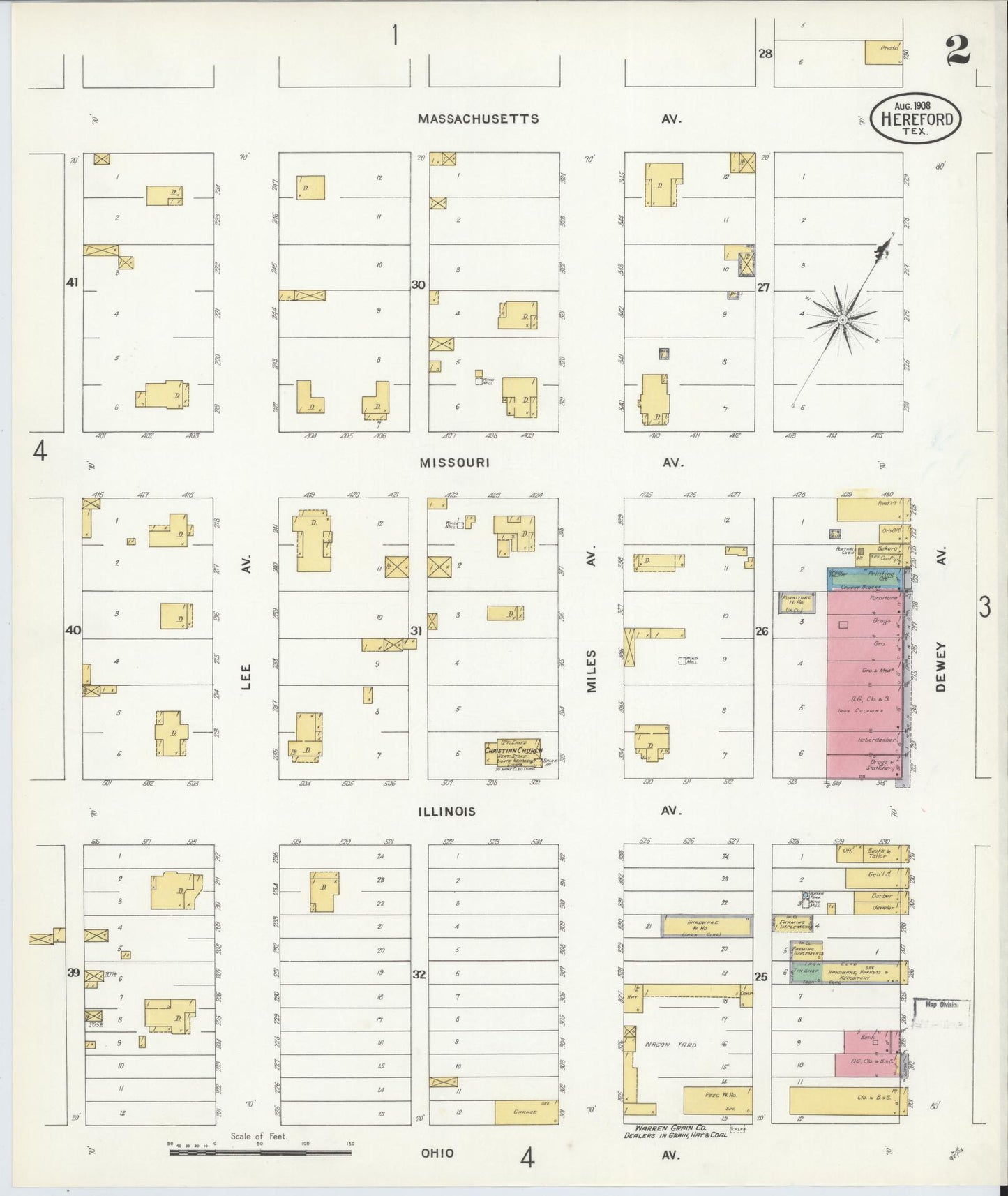Sanborn Fire Insurance Map from Hereford, Deaf Smith County, Texas (1908), Sheet #0002 - Historic Sanborn Fire Insurance Map Print, vintage old map wall art, antique decor, genealogy gift, Texas Texas map