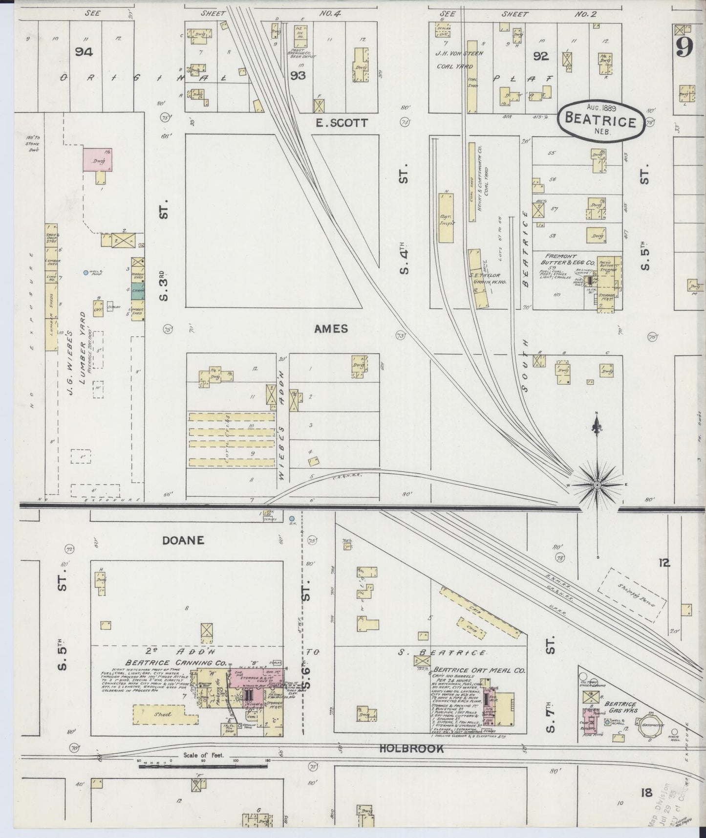 Sanborn Fire Insurance Map from Beatrice, Gage County, Nebraska (1889), Sheet #0009 - Historic Sanborn Fire Insurance Map Print, vintage old map wall art, antique decor, genealogy gift, Nebraska Nebraska map
