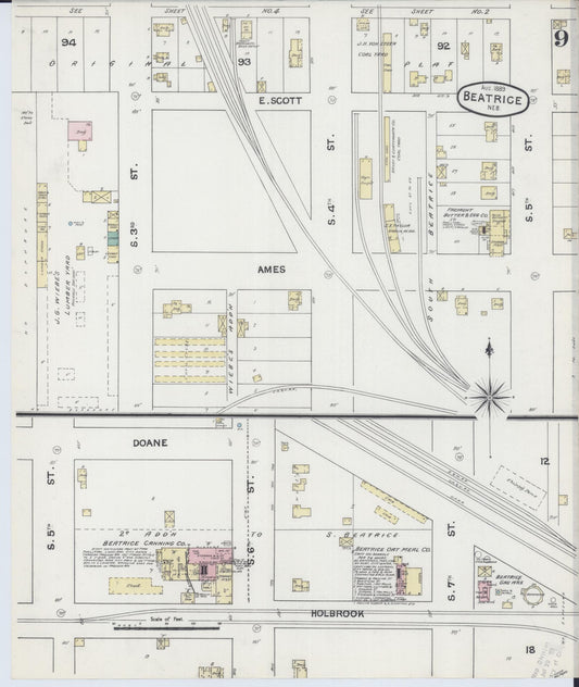 Sanborn Fire Insurance Map from Beatrice, Gage County, Nebraska (1889), Sheet #0009 - Historic Sanborn Fire Insurance Map Print, vintage old map wall art, antique decor, genealogy gift, Nebraska Nebraska map