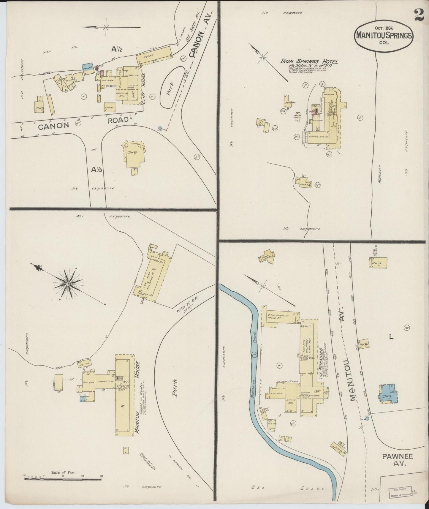 Sanborn Fire Insurance Map from Manitou, El Paso County, Colorado (1886), Sheet #0002 - Complete Map Set gallery image, historic Sanborn map, vintage wall art, Colorado Colorado