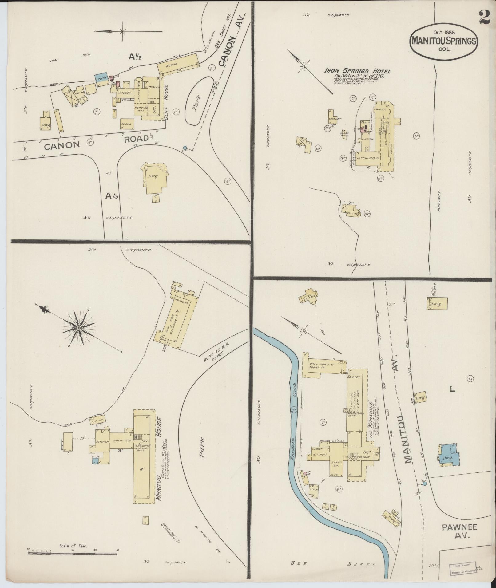 Sanborn Fire Insurance Map from Manitou, El Paso County, Colorado (1886), Sheet #0002 - Complete Map Set gallery image, historic Sanborn map, vintage wall art, Colorado Colorado