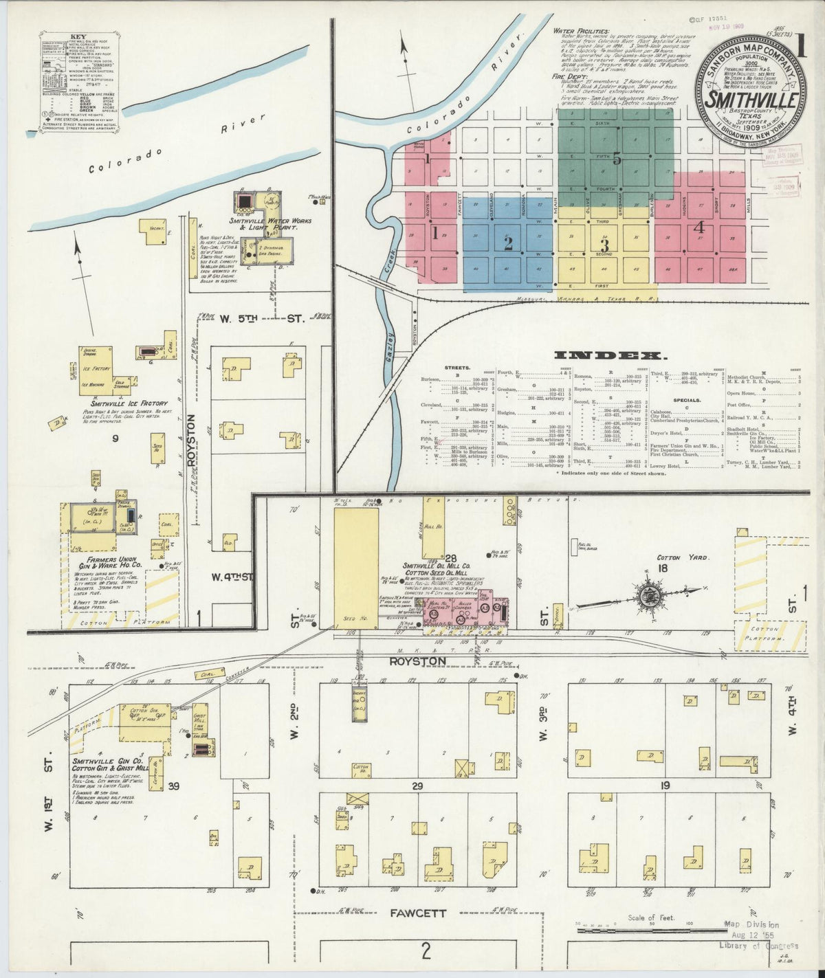Sanborn Fire Insurance Map from Smithville, Bastrop County, Texas (1909), Sheet #0001 - Historic Sanborn Fire Insurance Map Print, vintage old map wall art, antique decor, genealogy gift, Texas Texas map