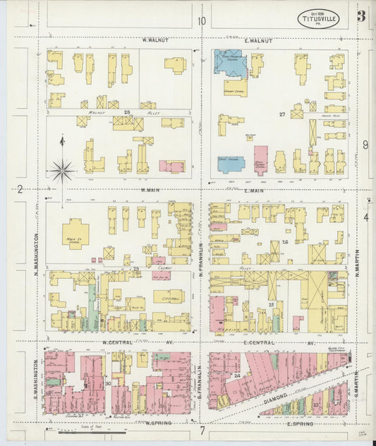 Sanborn Fire Insurance Map from Titusville, Crawford County, Pennsylvania (1898), Sheet #0003 - Historic Sanborn Fire Insurance Map Print, vintage old map wall art, antique decor, genealogy gift, Pennsylvania Pennsylvania map