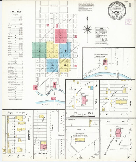 Sanborn Fire Insurance Map from Larned, Pawnee County, Kansas (1905), Sheet #0001 - Complete Map Set gallery image, historic Sanborn map, vintage wall art, Kansas Kansas