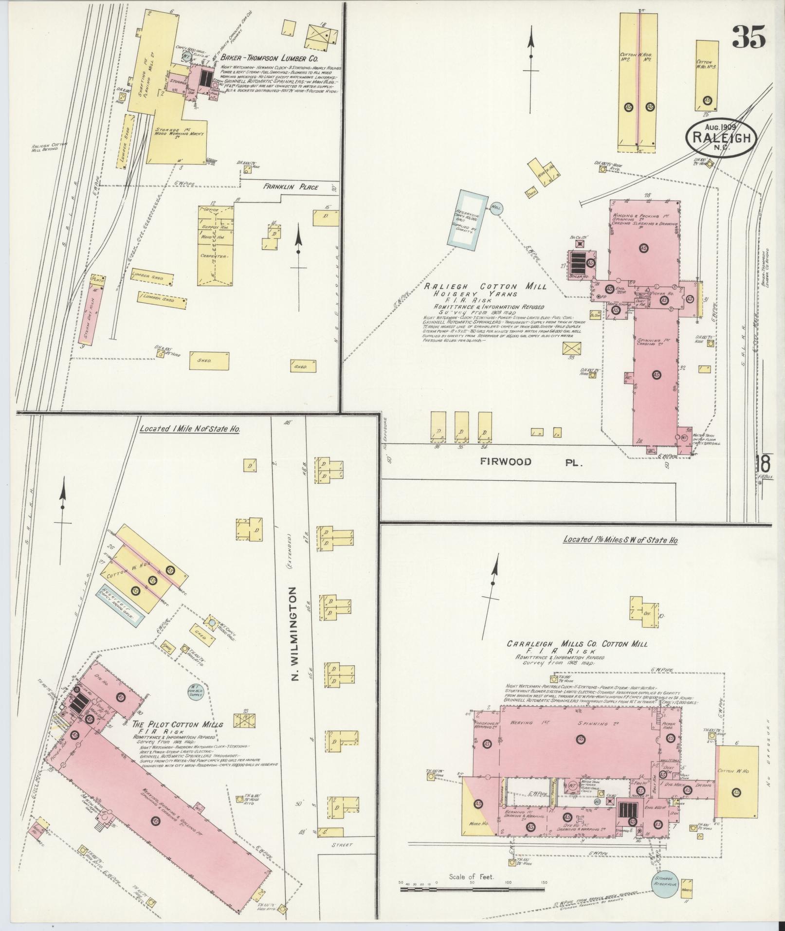 Sanborn Fire Insurance Map from Raleigh, Wake County, North Carolina (1909), Sheet #0035 - Complete Map Set gallery image, historic Sanborn map, vintage wall art, North Carolina North Carolina