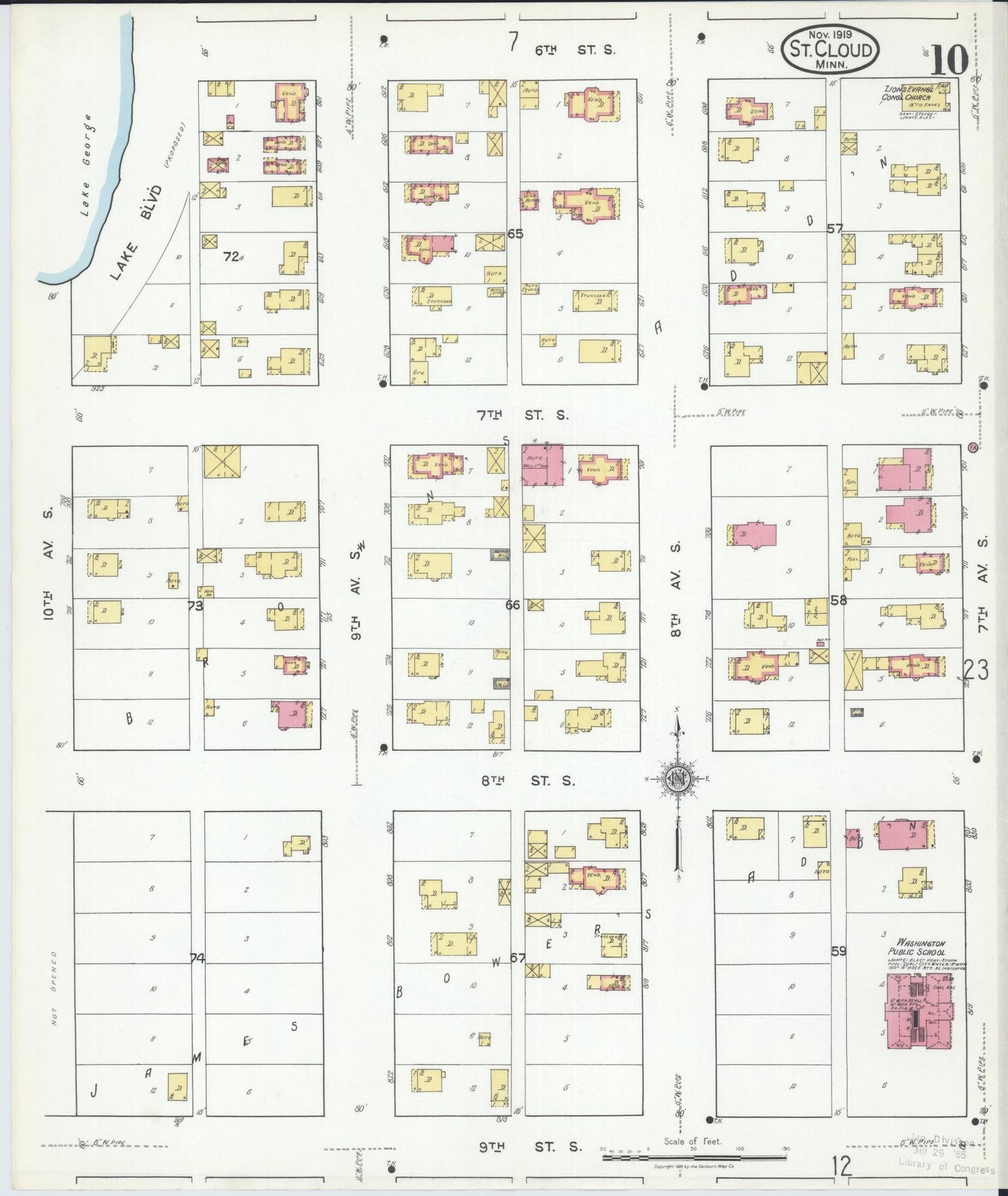 Sanborn Fire Insurance Map from Saint Cloud, Stearns, Benton, and Sherburne Counties, Minnesota (1919), Sheet #0010 - Historic Sanborn Fire Insurance Map Print, vintage old map wall art, antique decor, genealogy gift, Minnesota Minnesota map