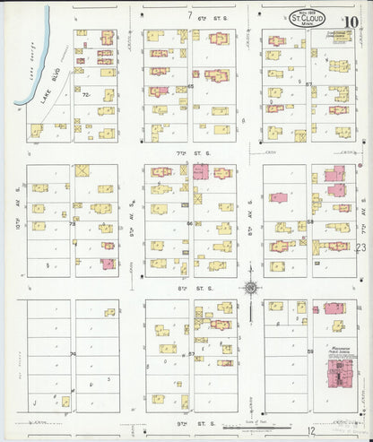 Sanborn Fire Insurance Map from Saint Cloud, Stearns, Benton, and Sherburne Counties, Minnesota (1919), Sheet #0010 - Historic Sanborn Fire Insurance Map Print, vintage old map wall art, antique decor, genealogy gift, Minnesota Minnesota map