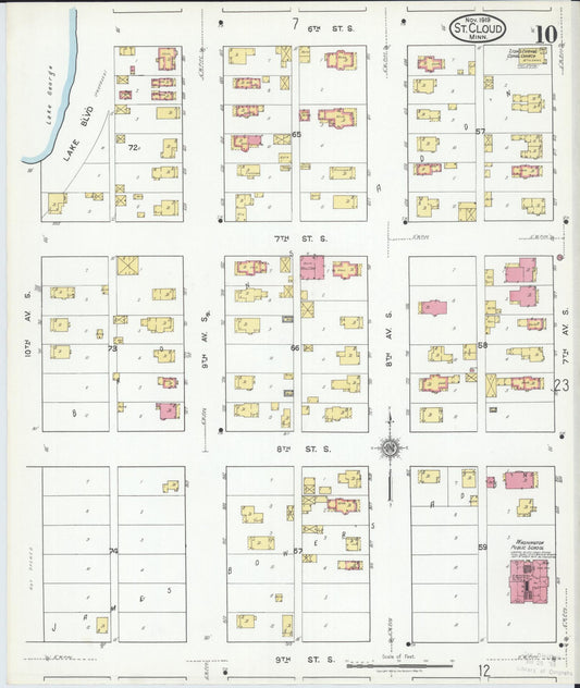 Sanborn Fire Insurance Map from Saint Cloud, Stearns, Benton, and Sherburne Counties, Minnesota (1919), Sheet #0010 - Historic Sanborn Fire Insurance Map Print, vintage old map wall art, antique decor, genealogy gift, Minnesota Minnesota map