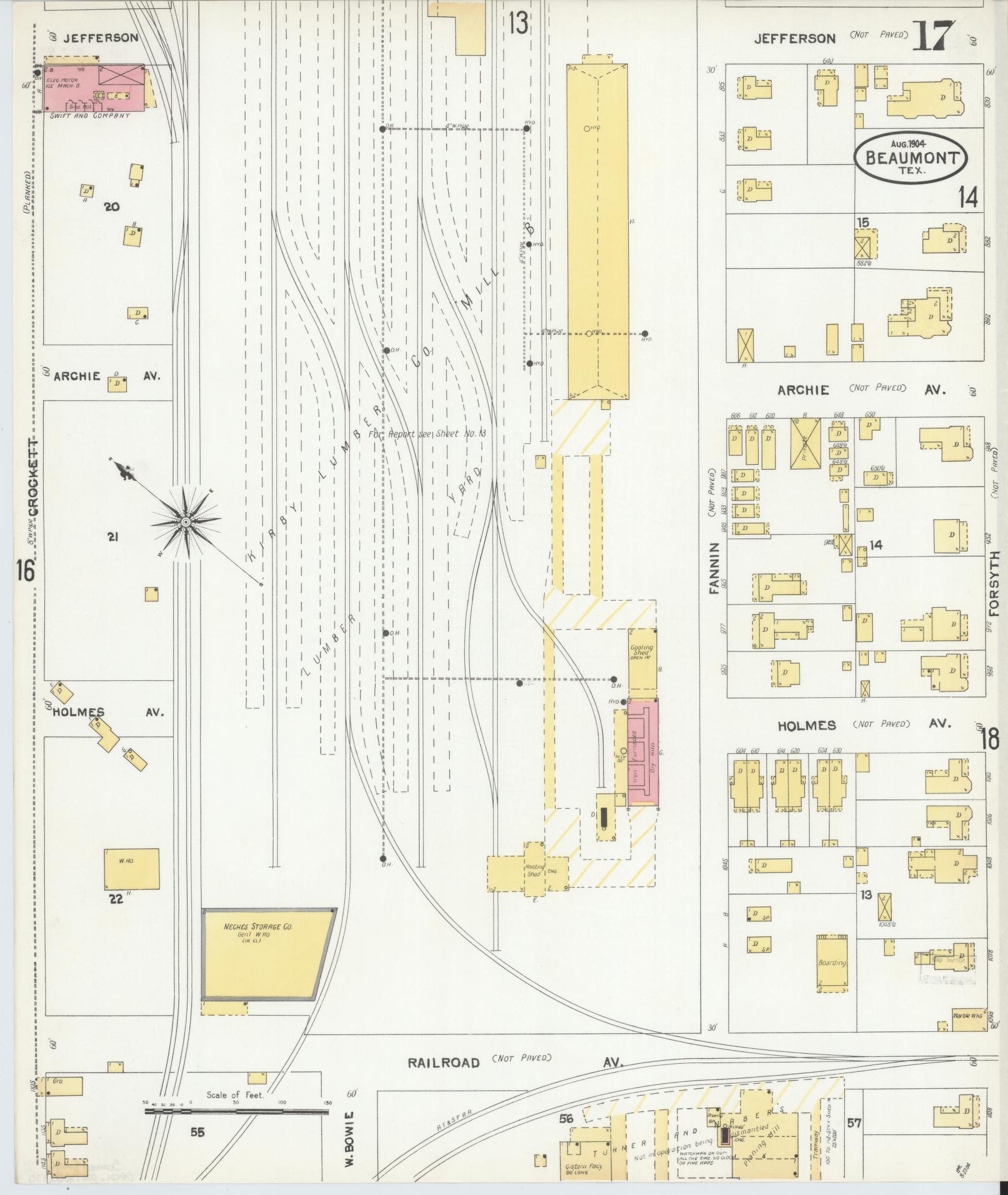 Sanborn Fire Insurance Map from Beaumont, Jefferson County, Texas (1904), Sheet #0017 - Historic Sanborn Fire Insurance Map Print, vintage old map wall art, antique decor, genealogy gift, Texas Texas map