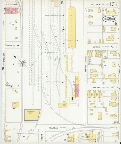 Sanborn Fire Insurance Map from Beaumont, Jefferson County, Texas (1904), Sheet #0017 - Historic Sanborn Fire Insurance Map Print, vintage old map wall art, antique decor, genealogy gift, Texas Texas map