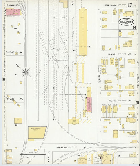 Sanborn Fire Insurance Map from Beaumont, Jefferson County, Texas (1904), Sheet #0017 - Historic Sanborn Fire Insurance Map Print, vintage old map wall art, antique decor, genealogy gift, Texas Texas map