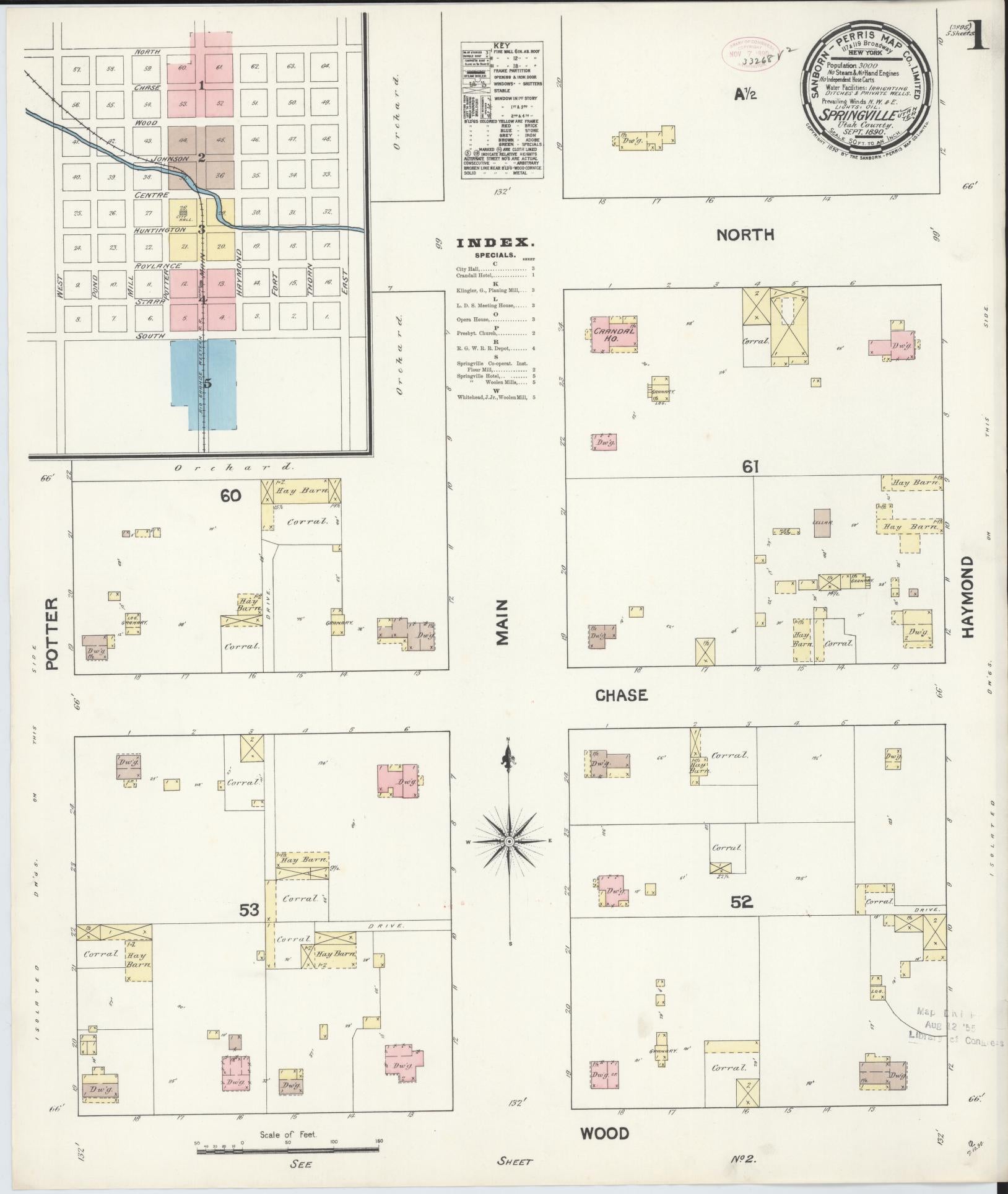Sanborn Fire Insurance Map from Springville, Utah County, Utah (1890), Sheet #0001 - Historic Sanborn Fire Insurance Map Print, vintage old map wall art, antique decor, genealogy gift, Springville Utah map
