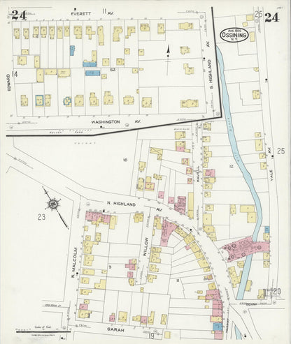 Sanborn Fire Insurance Map from Ossining, Westchester County, New York (1924), Sheet #0024 - Historic Sanborn Fire Insurance Map Print, vintage old map wall art, antique decor, genealogy gift, New York New York map