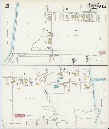 Sanborn Fire Insurance Map from Saint Augustine, Saint John's County, Florida (1924), Sheet #0015 - Historic Sanborn Fire Insurance Map Print, vintage old map wall art, antique decor, genealogy gift, Florida Florida map
