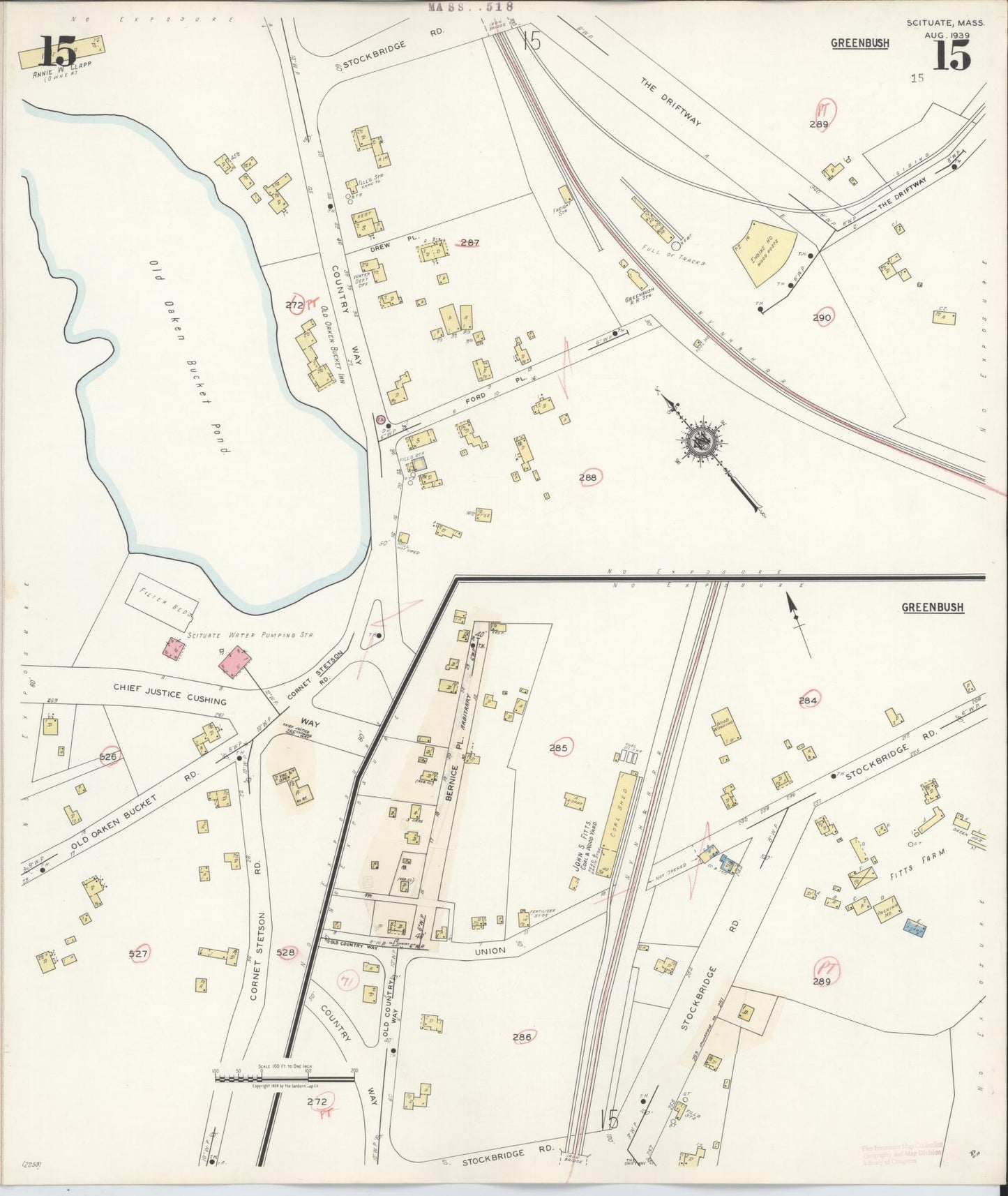 Sanborn Fire Insurance Map from Scituate, Plymouth County, Massachusetts (1944), Sheet #0015 - Historic Sanborn Fire Insurance Map Print, vintage old map wall art, antique decor, genealogy gift, Massachusetts Massachusetts map
