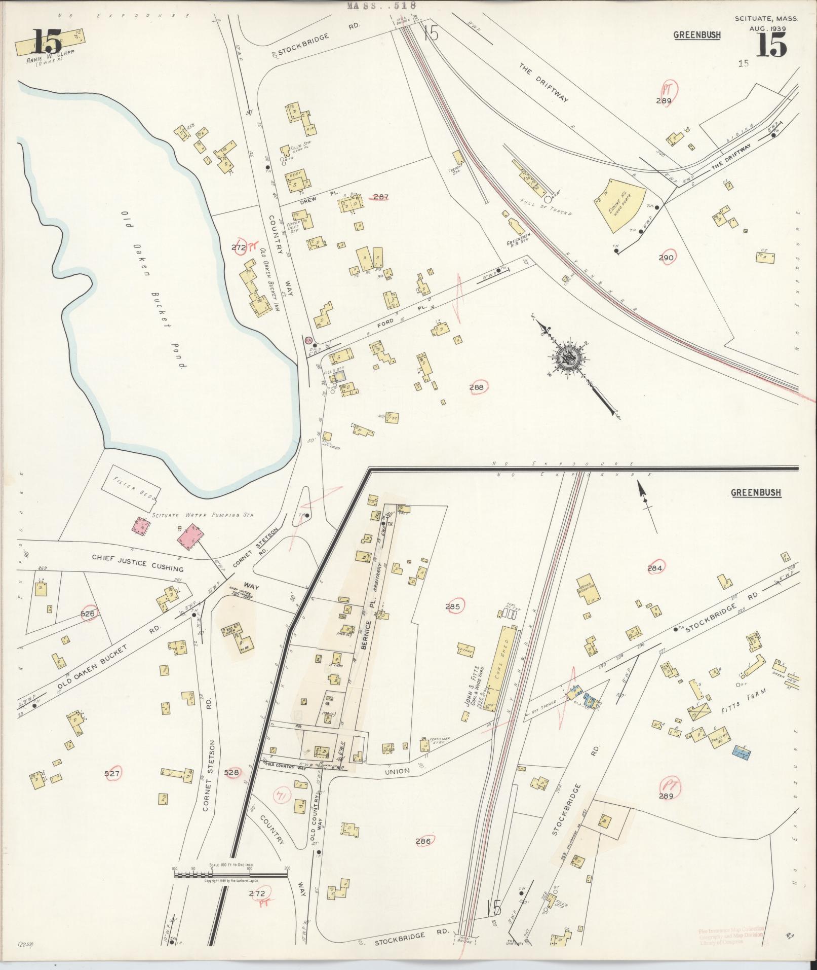 Sanborn Fire Insurance Map from Scituate, Plymouth County, Massachusetts (1944), Sheet #0015 - Historic Sanborn Fire Insurance Map Print, vintage old map wall art, antique decor, genealogy gift, Massachusetts Massachusetts map