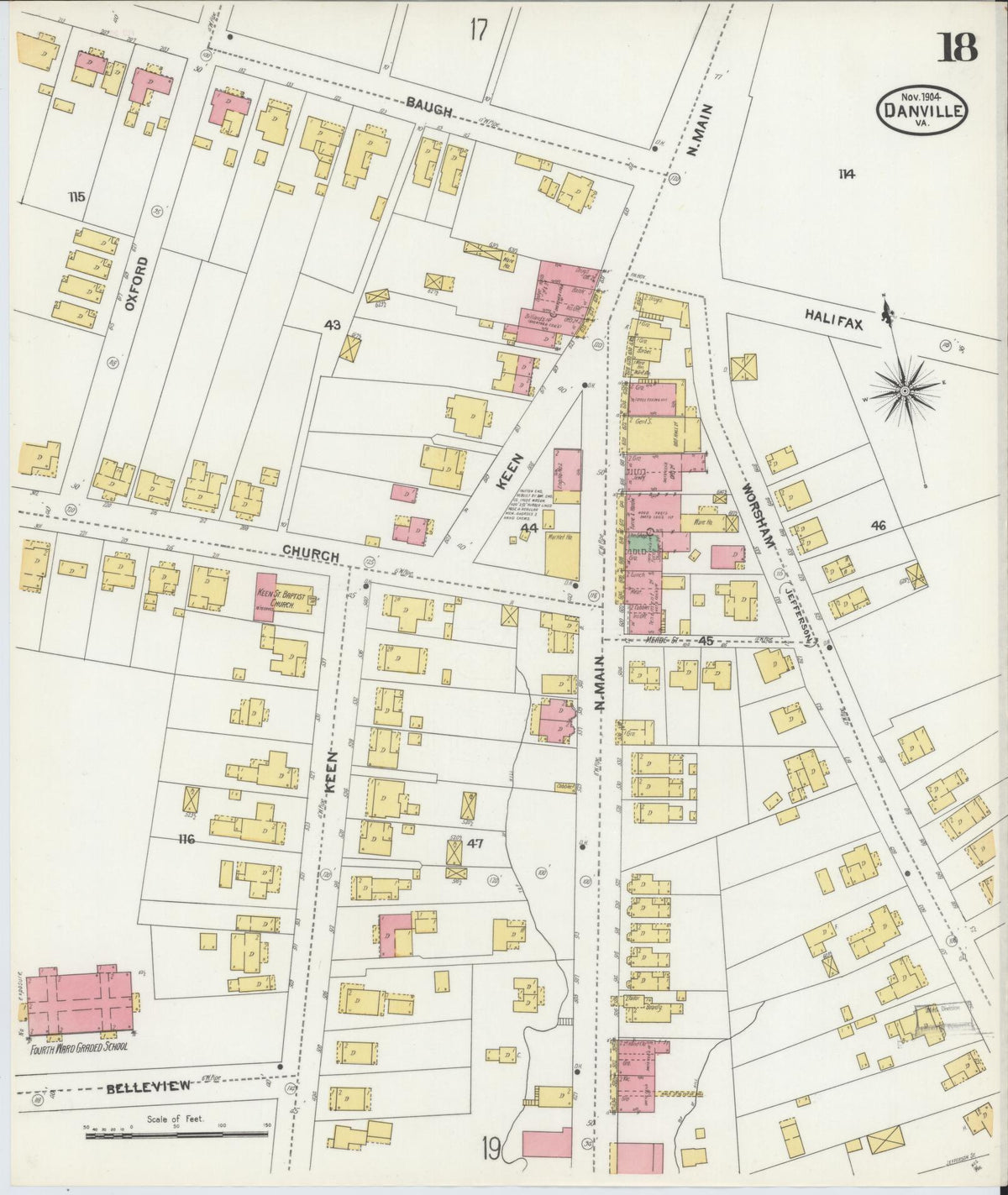 Sanborn Fire Insurance Map from Danville, Independent Cities, Virginia (1904), Sheet #0018 - Complete Map Set gallery image, historic Sanborn map, vintage wall art, Virginia Virginia