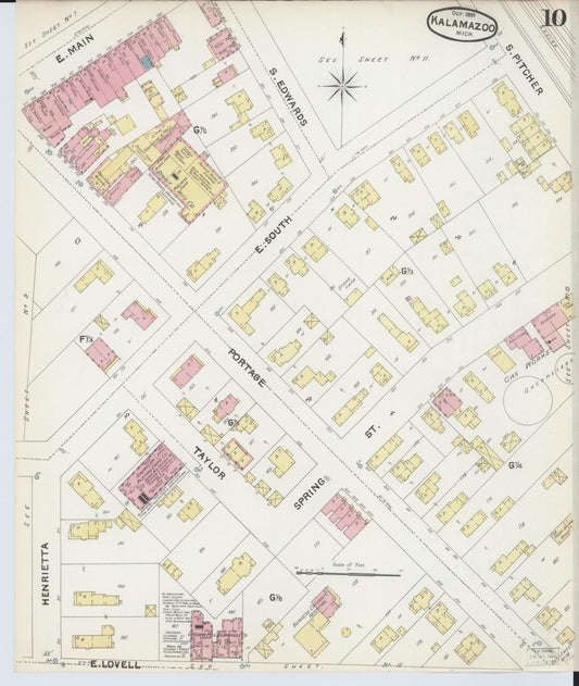 Sanborn Fire Insurance Map from Kalamazoo, Kalamazoo County, Michigan (1891), Sheet #0010 - Historic Sanborn Fire Insurance Map Print, vintage old map wall art, antique decor, genealogy gift, Michigan Michigan map