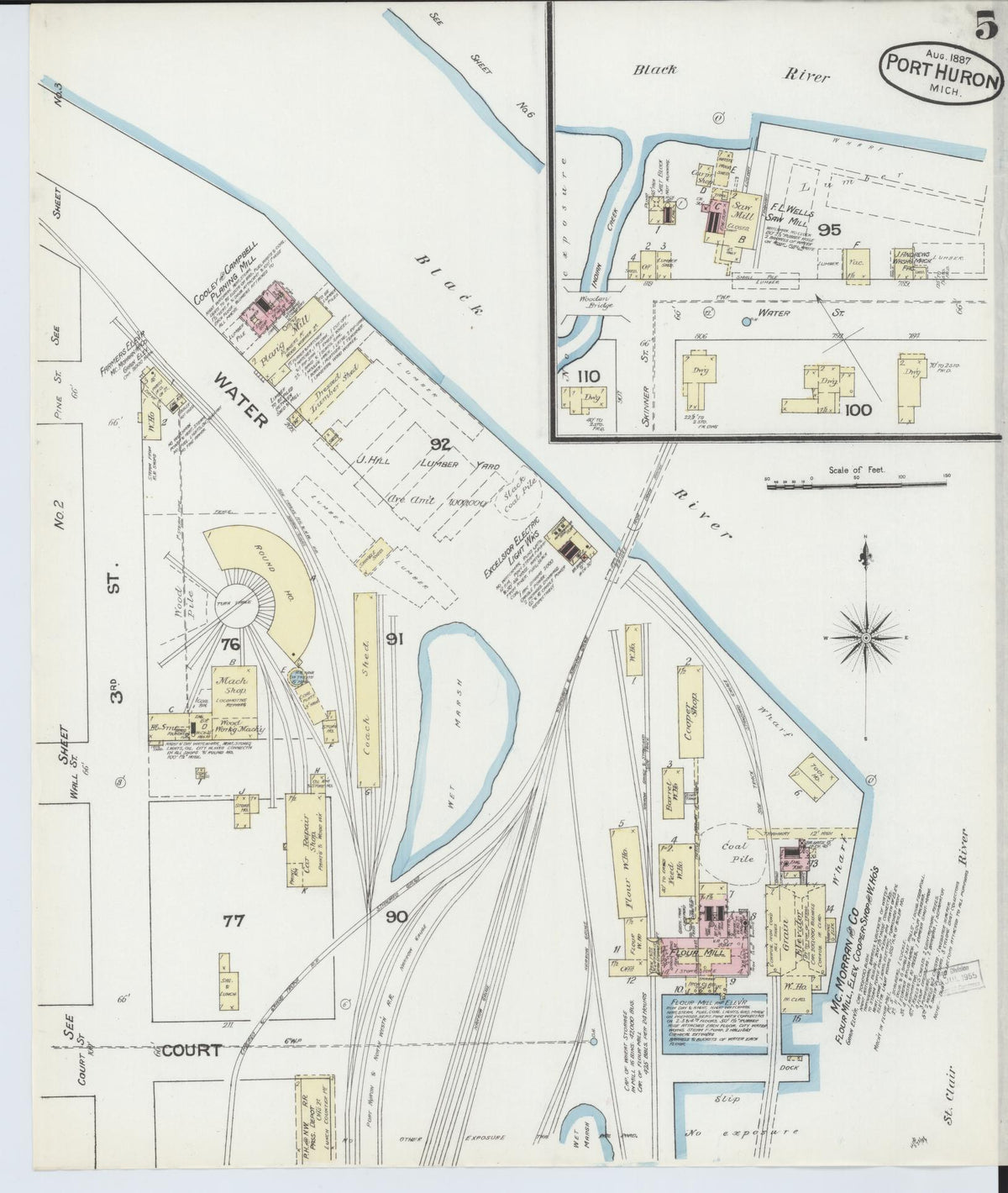 Sanborn Fire Insurance Map from Port Huron, Saint Clair County, Michigan (1887), Sheet #0005 - Historic Sanborn Fire Insurance Map Print, vintage old map wall art, antique decor, genealogy gift, Michigan Michigan map