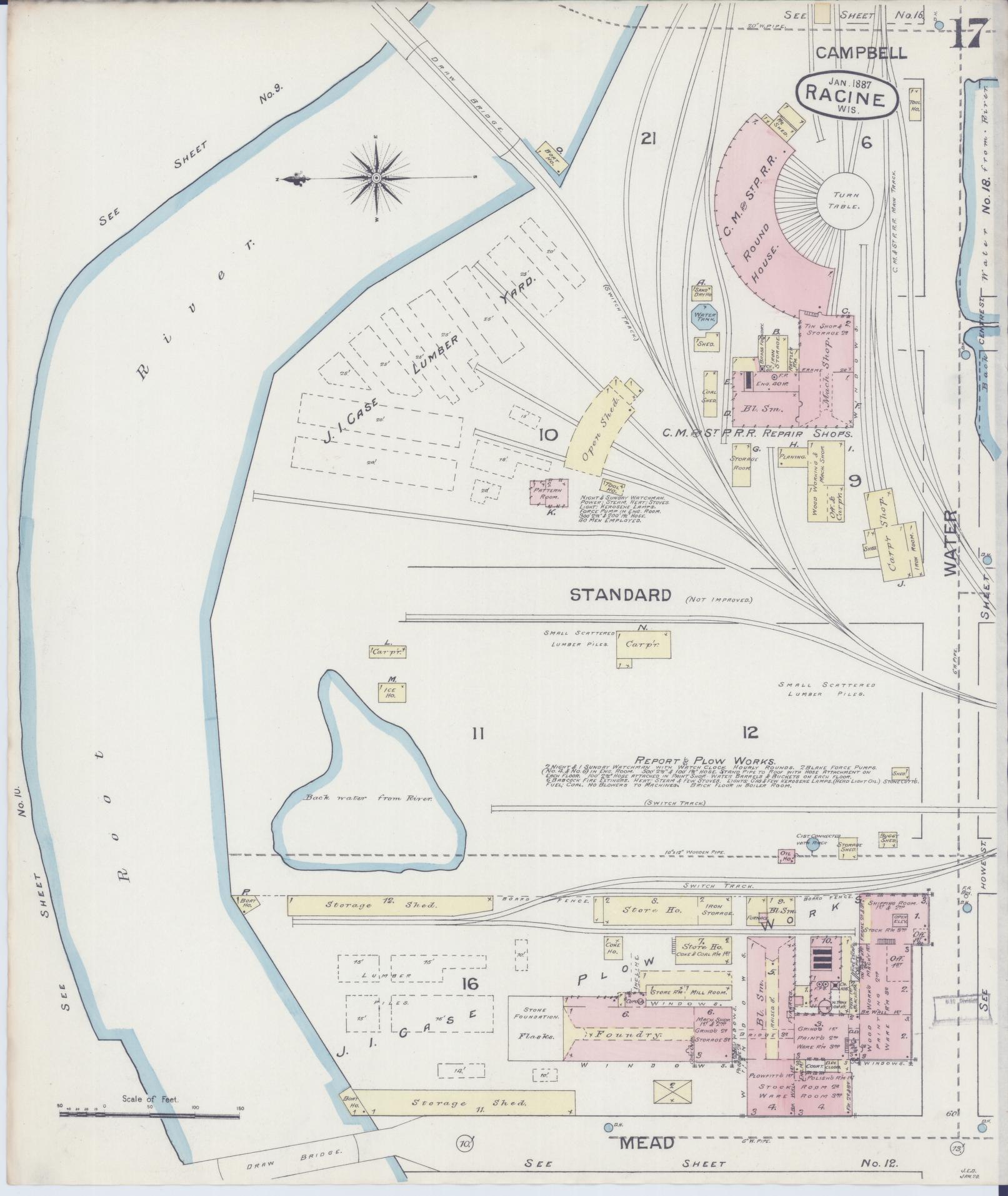 Sanborn Fire Insurance Map from Racine, Racine County, Wisconsin (1887), Sheet #0017 - Historic Sanborn Fire Insurance Map Print, vintage old map wall art, antique decor, genealogy gift, Wisconsin Wisconsin map