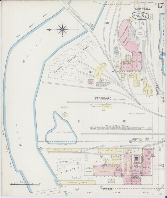 Sanborn Fire Insurance Map from Racine, Racine County, Wisconsin (1887), Sheet #0017 - Historic Sanborn Fire Insurance Map Print, vintage old map wall art, antique decor, genealogy gift, Wisconsin Wisconsin map
