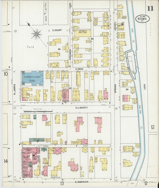 Sanborn Fire Insurance Map from Rome, Oneida County, New York (1899), Sheet #0011 - Historic Sanborn Fire Insurance Map Print, vintage old map wall art, antique decor, genealogy gift, New York New York map