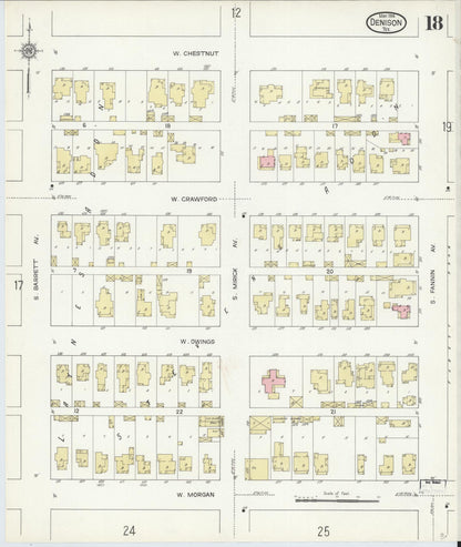 Sanborn Fire Insurance Map from Denison, Grayson County, Texas (1914), Sheet #0018 - Historic Sanborn Fire Insurance Map Print, vintage old map wall art, antique decor, genealogy gift, Texas Texas map