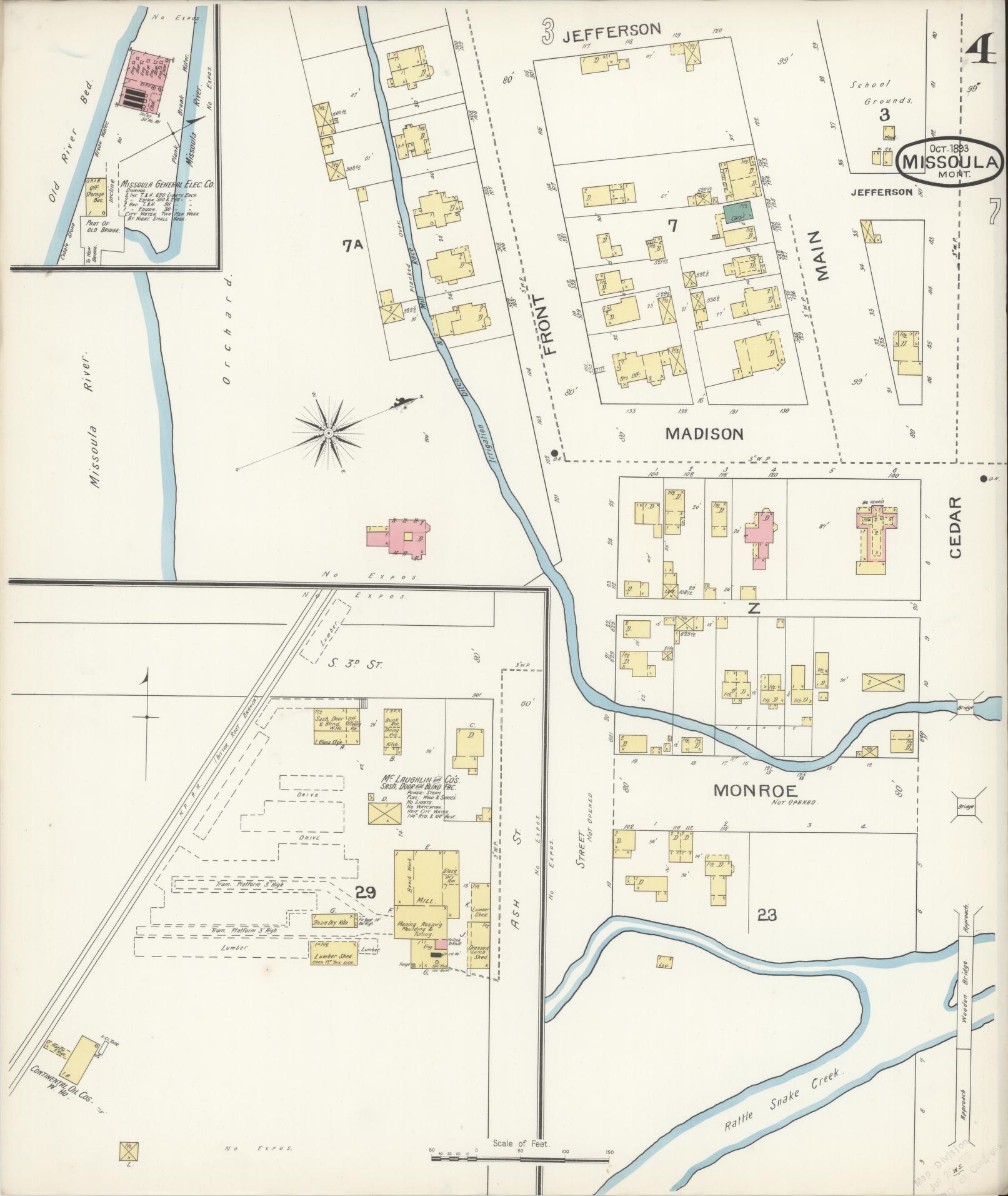 Sanborn Fire Insurance Map from Missoula, Missoula County, Montana (1893), Sheet #0004 - Complete Map Set gallery image, historic Sanborn map, vintage wall art, Montana Montana