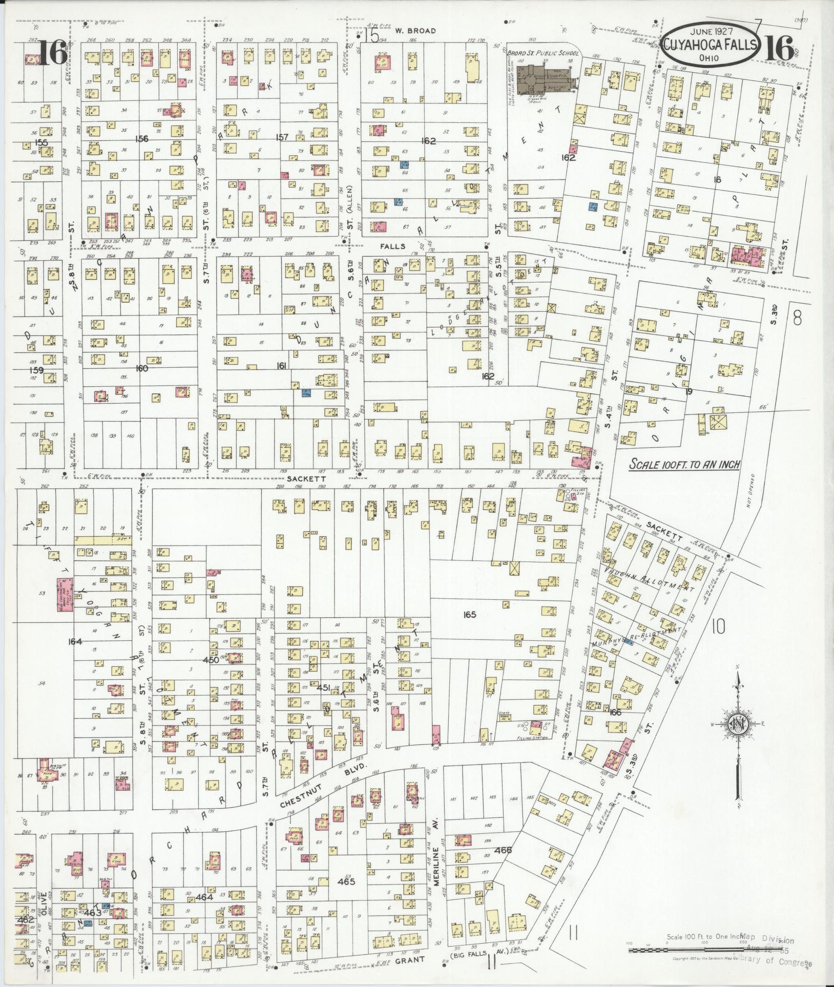 Sanborn Fire Insurance Map from Cuyahoga Falls, Summit County, Ohio (1927), Sheet #0016 - Complete Map Set gallery image, historic Sanborn map, vintage wall art, Ohio Ohio