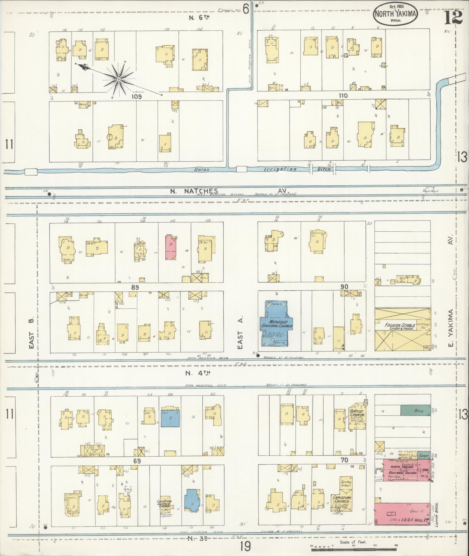 Sanborn Fire Insurance Map from North Yakima, Yakima County, Washington (1905), Sheet #0012 - Complete Map Set gallery image, historic Sanborn map, vintage wall art, Washington Washington