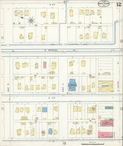 Sanborn Fire Insurance Map from North Yakima, Yakima County, Washington (1905), Sheet #0012 - Complete Map Set gallery image, historic Sanborn map, vintage wall art, Washington Washington