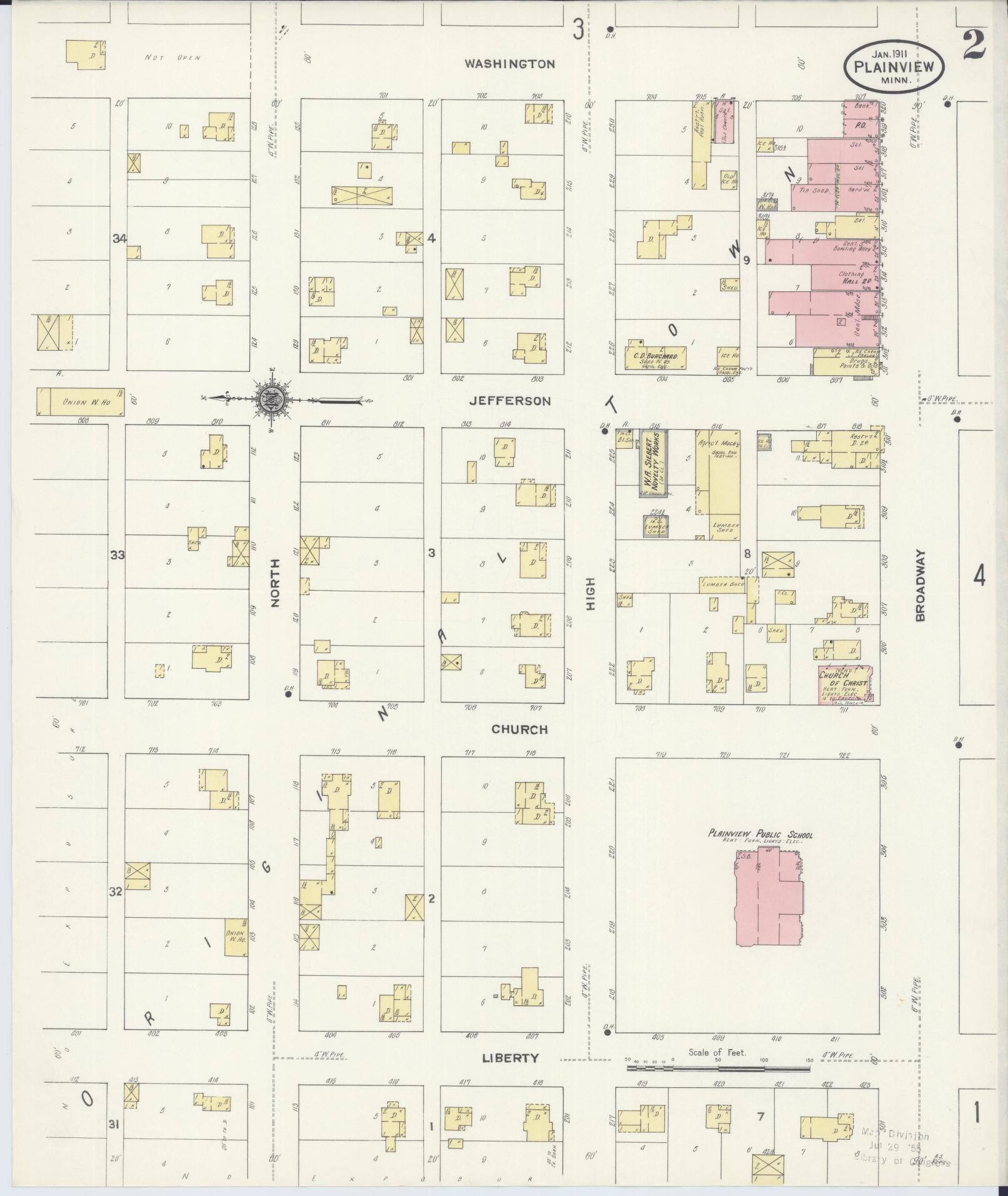 Sanborn Fire Insurance Map from Plainview, Wabasha County, Minnesota (1911), Sheet #0002 - Complete Map Set gallery image, historic Sanborn map, vintage wall art, Minnesota Minnesota