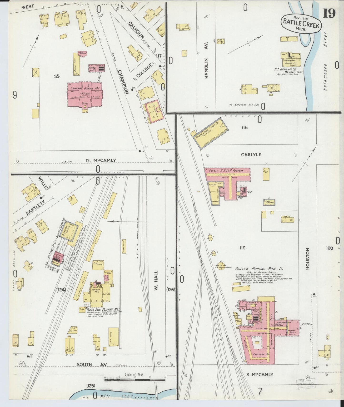 Sanborn Fire Insurance Map from Battle Creek, Calhoun County, Michigan (1899), Sheet #0019 - Historic Sanborn Fire Insurance Map Print, vintage old map wall art, antique decor, genealogy gift, Michigan Michigan map