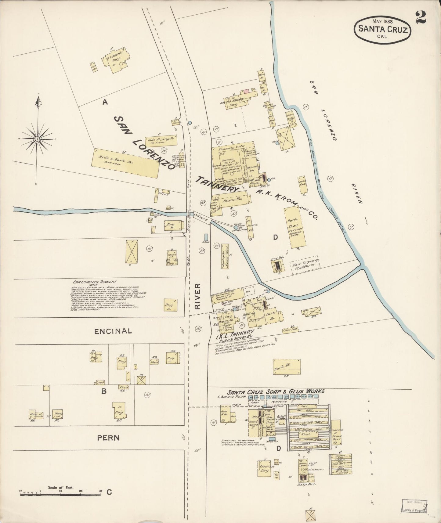 Sanborn Fire Insurance Map from Santa Cruz, Santa Cruz County, California (1888), Sheet #0002 - Complete Map Set gallery image, historic Sanborn map, vintage wall art, California California