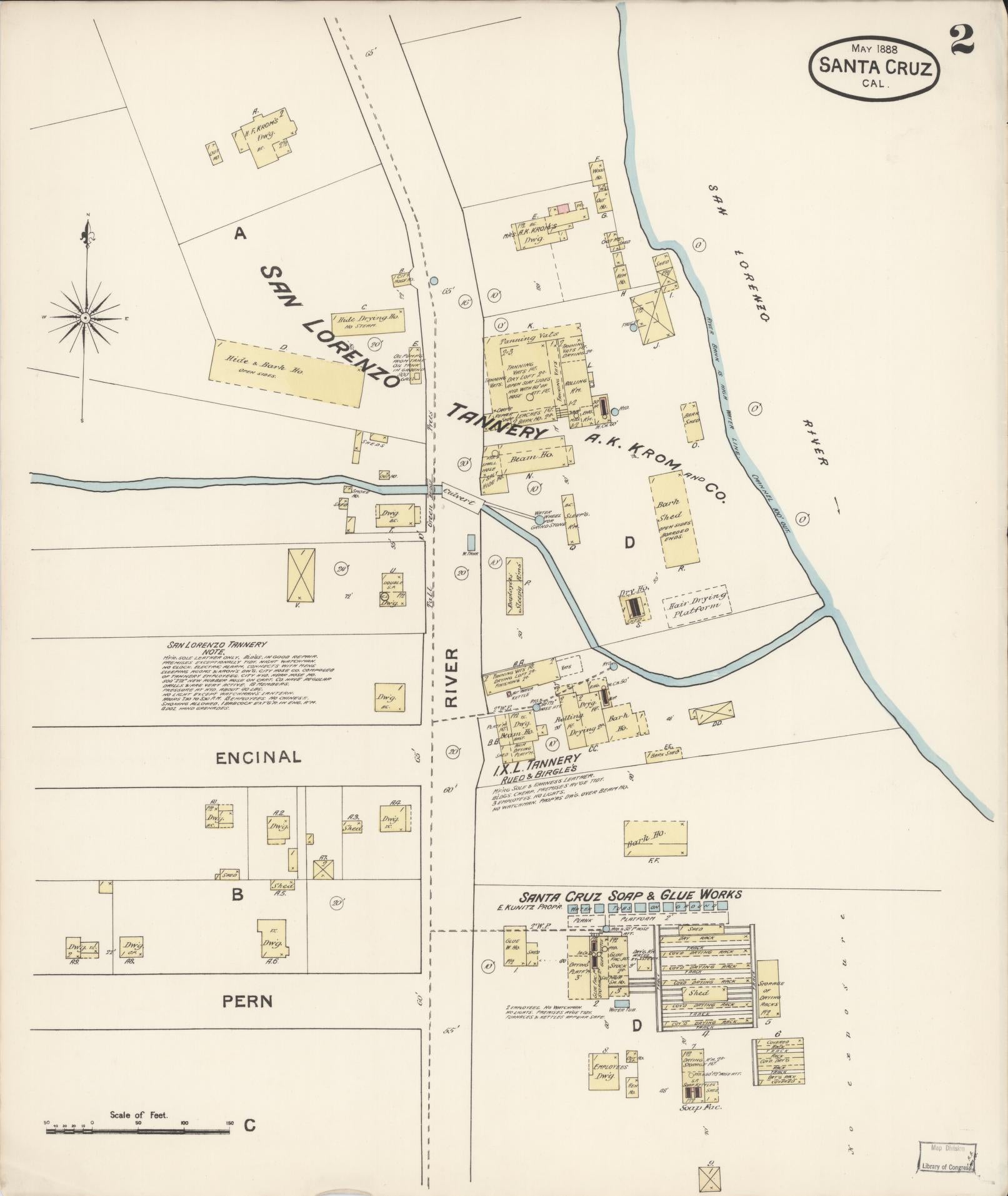 Sanborn Fire Insurance Map from Santa Cruz, Santa Cruz County, California (1888), Sheet #0002 - Complete Map Set gallery image, historic Sanborn map, vintage wall art, California California