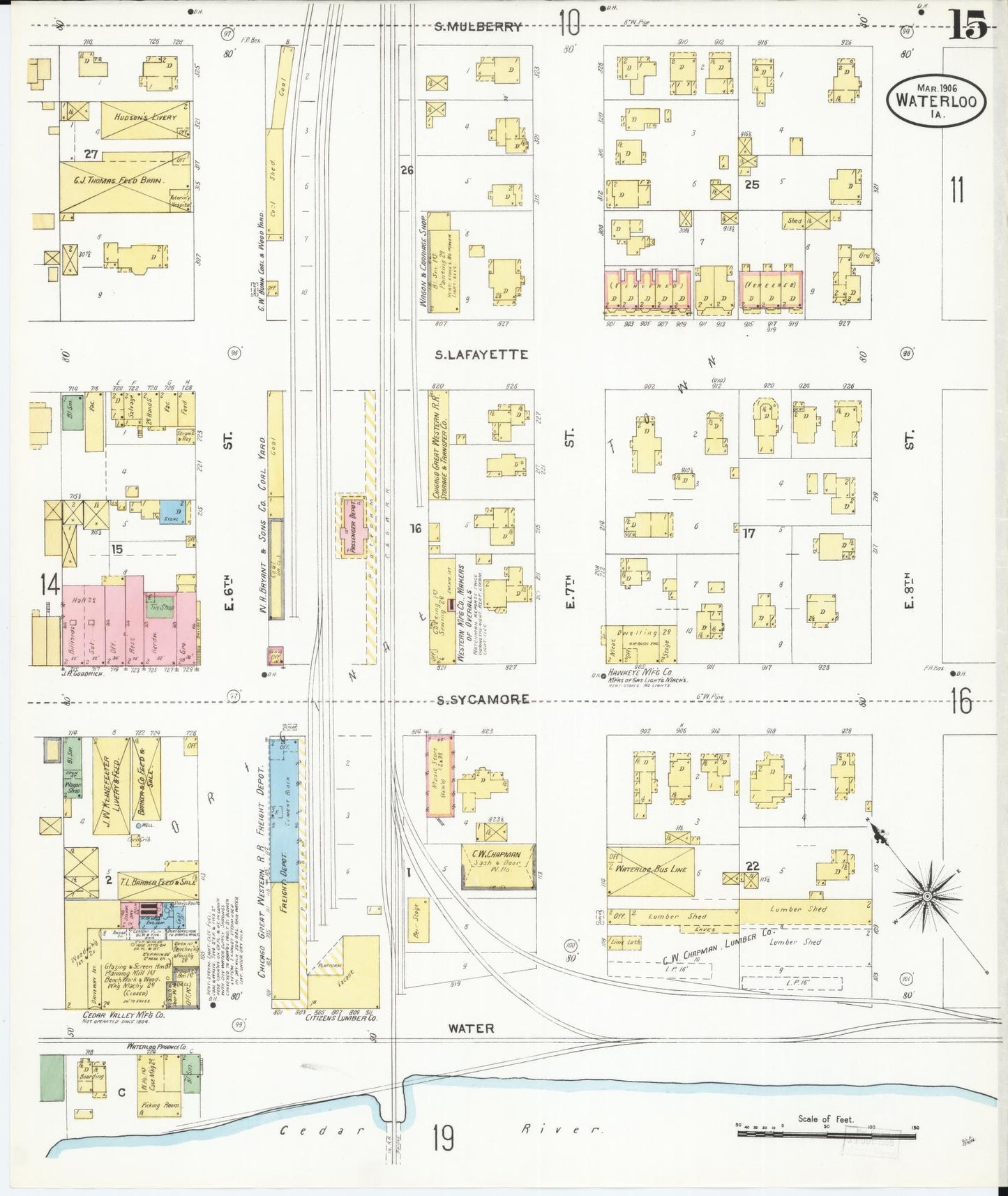 Sanborn Fire Insurance Map from Waterloo, Black Hawk County, Iowa (1906), Sheet #0015 - Historic Sanborn Fire Insurance Map Print, vintage old map wall art
