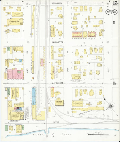Sanborn Fire Insurance Map from Waterloo, Black Hawk County, Iowa (1906), Sheet #0015 - Historic Sanborn Fire Insurance Map Print, vintage old map wall art