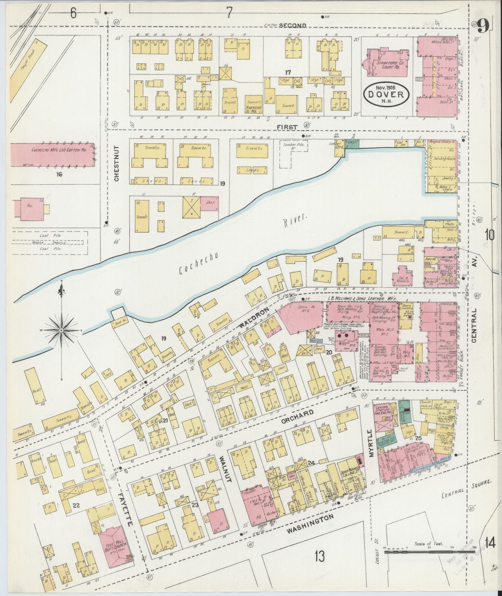 Sanborn Fire Insurance Map from Dover, Strafford County, New Hampshire (1905), Sheet #0009 - Complete Map Set gallery image, historic Sanborn map, vintage wall art, New Hampshire New Hampshire