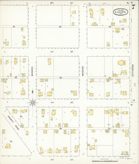 Sanborn Fire Insurance Map from Eugene, Lane County, Oregon (1896), Sheet #0007 - Historic Sanborn Fire Insurance Map Print, vintage old map wall art, antique decor, genealogy gift, Oregon Oregon map