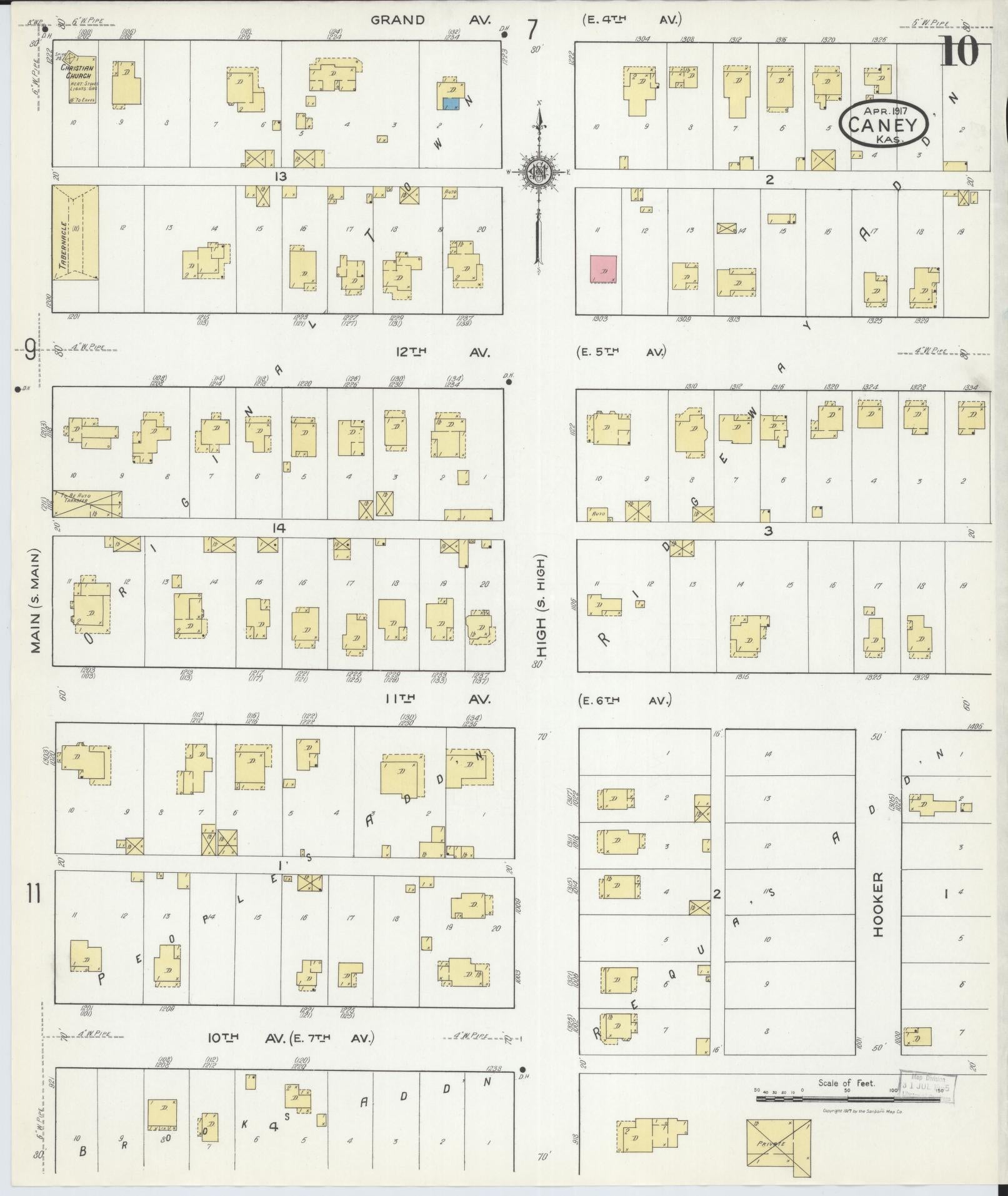 Sanborn Fire Insurance Map from Caney, Montgomery County, Kansas (1917), Sheet #0010 - Historic Sanborn Fire Insurance Map Print, vintage old map wall art, antique decor, genealogy gift, Kansas Kansas map