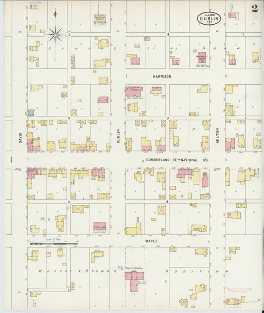 Sanborn Fire Insurance Map from Dublin, Wayne County, Indiana (1898), Sheet #0002 - Historic Sanborn Fire Insurance Map Print, vintage old map wall art, antique decor, genealogy gift, Indiana Indiana map