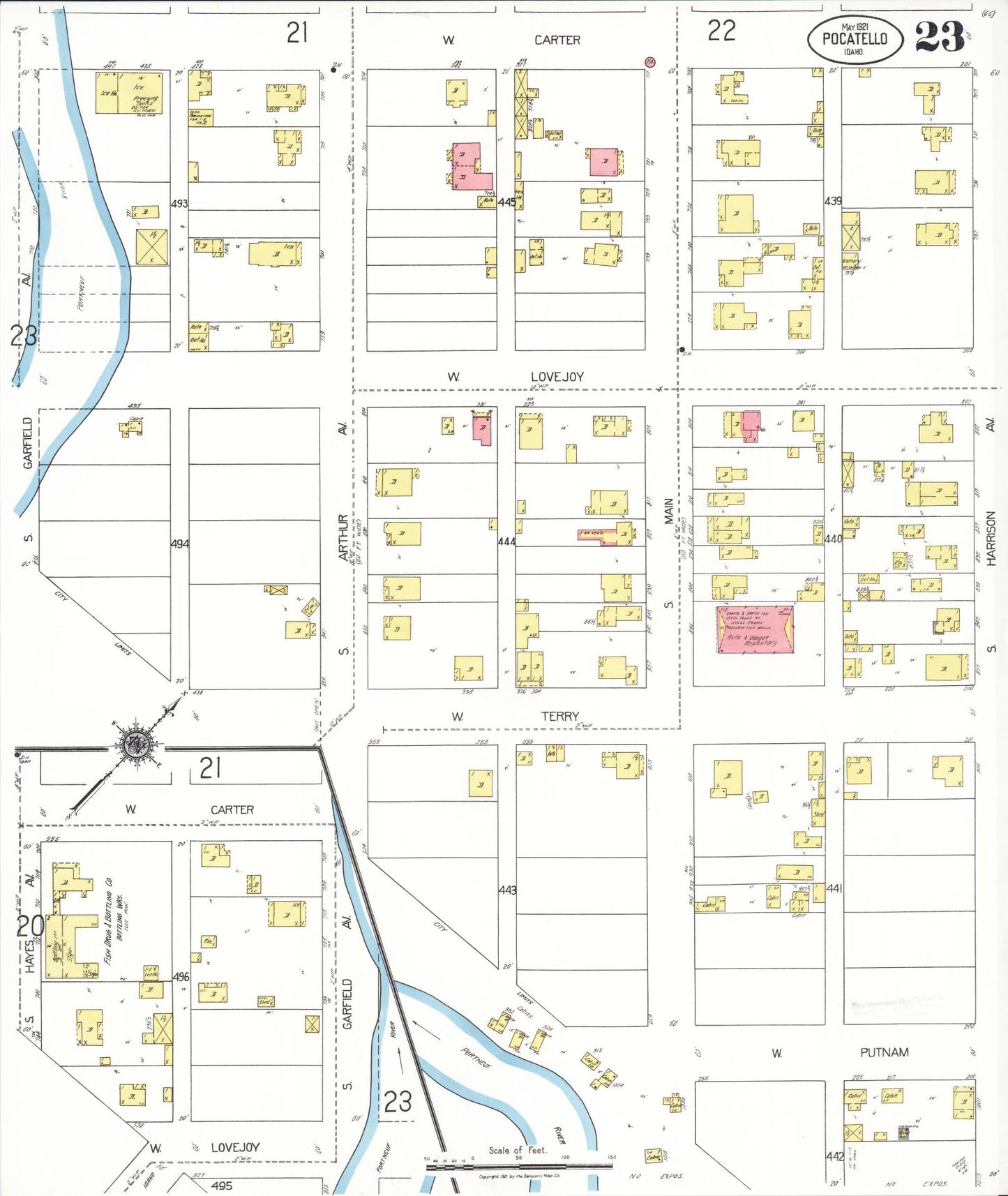 Sanborn Fire Insurance Map from Pocatello, Bannock County, Idaho (1921), Sheet #0023 - Complete Map Set gallery image, historic Sanborn map, vintage wall art, Idaho Idaho