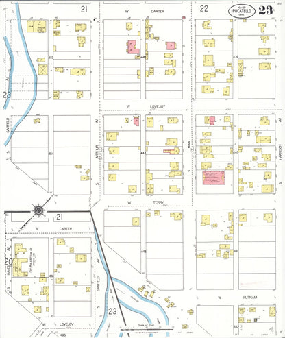 Sanborn Fire Insurance Map from Pocatello, Bannock County, Idaho (1921), Sheet #0023 - Complete Map Set gallery image, historic Sanborn map, vintage wall art, Idaho Idaho
