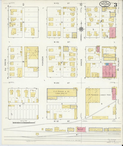 Sanborn Fire Insurance Map from Taylor, Williamson County, Texas (1916), Sheet #0003 - Complete Map Set gallery image, historic Sanborn map, vintage wall art, Texas Texas