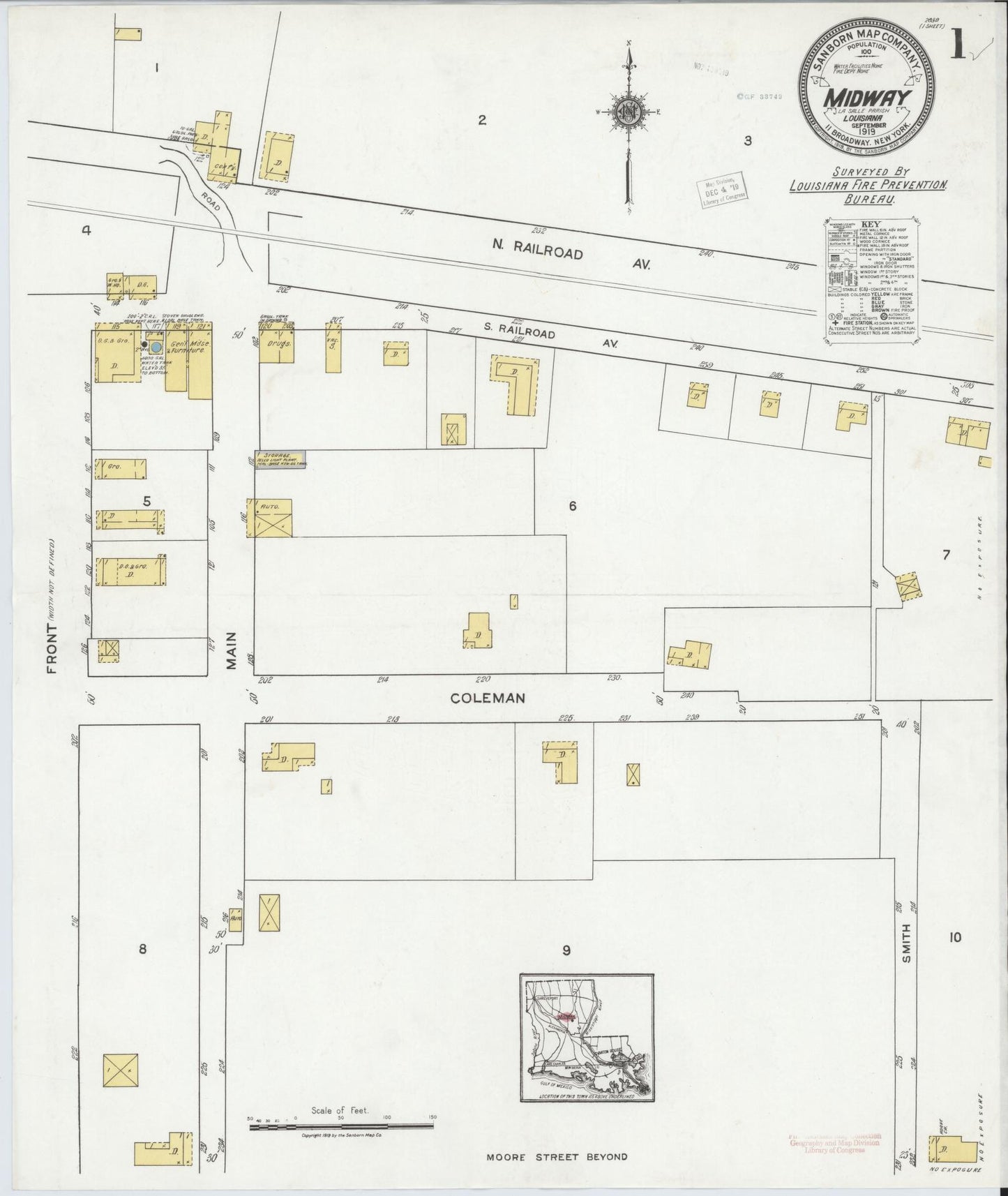 Sanborn Fire Insurance Map from Midway, La Salle Parish, Louisiana. (1919) – Historic Sanborn Fire Insurance Map Print