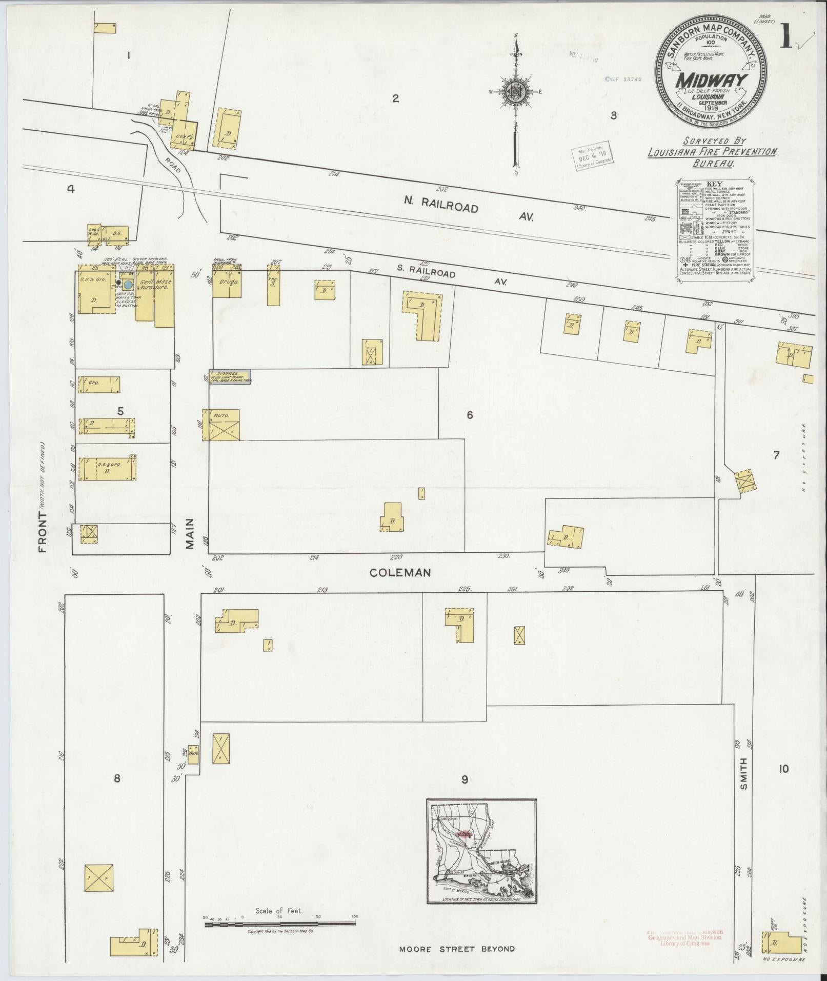 Sanborn Fire Insurance Map from Midway, La Salle Parish, Louisiana. (1919) – Historic Sanborn Fire Insurance Map Print