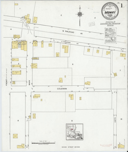 Sanborn Fire Insurance Map from Midway, La Salle Parish, Louisiana. (1919) – Historic Sanborn Fire Insurance Map Print