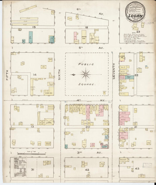 Sanborn Fire Insurance Map from Logan, Harrison County, Iowa (1886), Sheet #0001 - Historic Sanborn Fire Insurance Map Print, vintage old map wall art