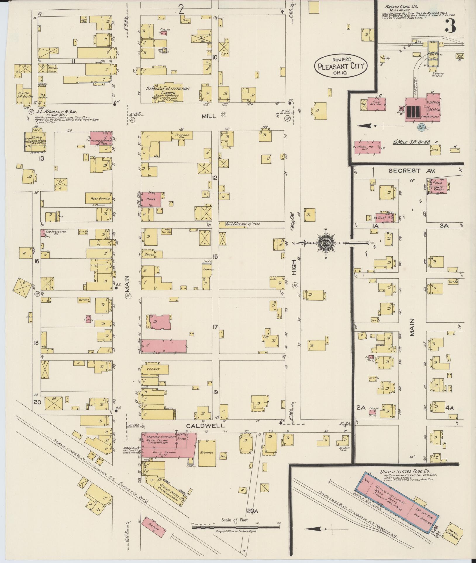 Sanborn Fire Insurance Map from Pleasant City, Guernsey County, Ohio (1922), Sheet #0003 - Complete Map Set gallery image, historic Sanborn map, vintage wall art, Ohio Ohio